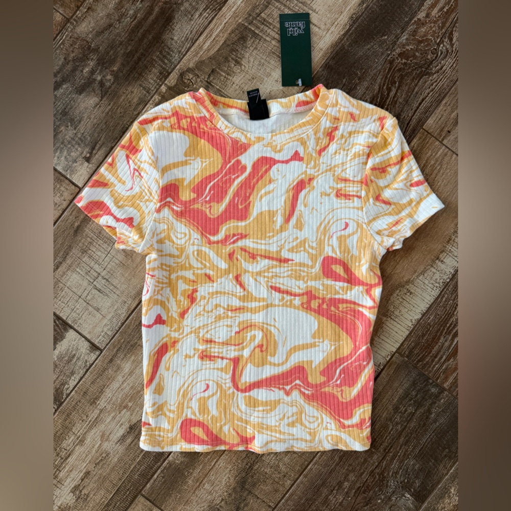 NWT WILD FABLE PINK & ORANGE SWIRL RIBBED SHIRT XS